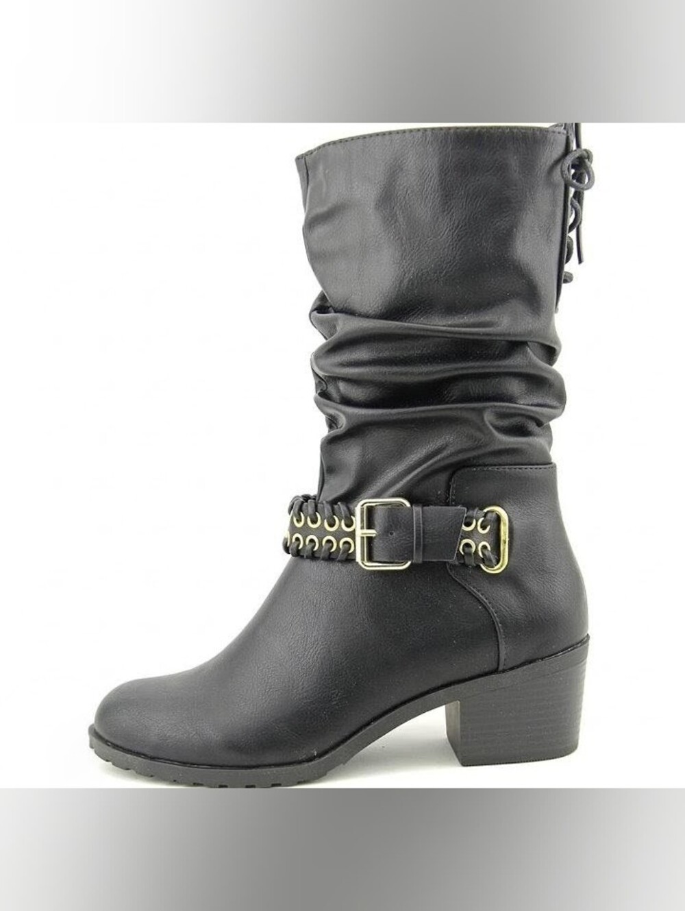 Goth/ Bikercore Black Mid-Calf Lace Up Buckle Women's Boot